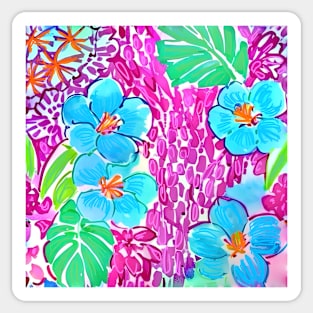 Pink and turquoise flowers and leaves preppy seamless pattern Sticker